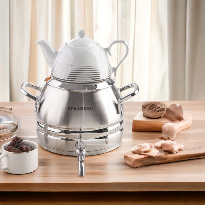 کتری قوری 6 لیتر استیل دکاموند کف چدن لنیا