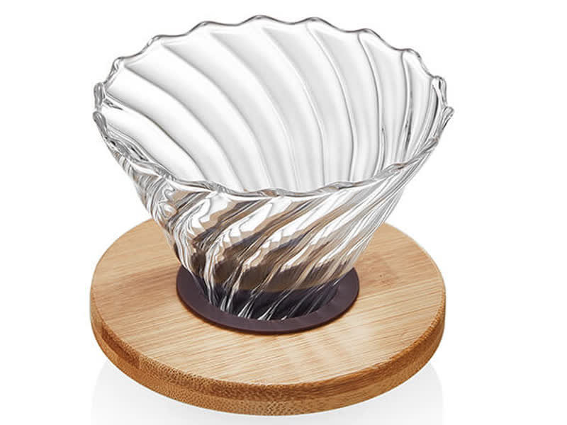 V60 شیشه‌ای با پایه چوبی