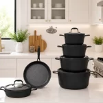 سرویس 11 پارچه درب سیلیکونی دسته مشکی آلما برند KZP
